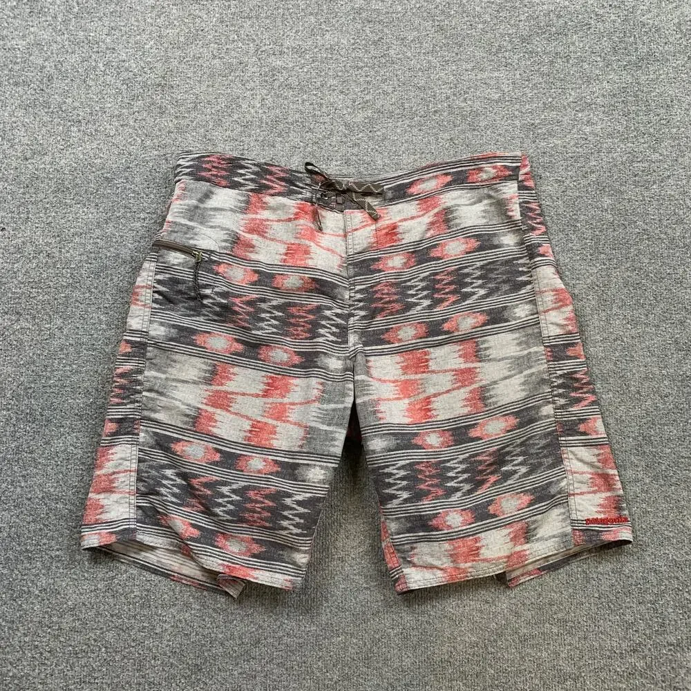 Patagonia Board Shorts Mens 38 Gray Wavefarer Aztec Abstract Motif Surf Swim